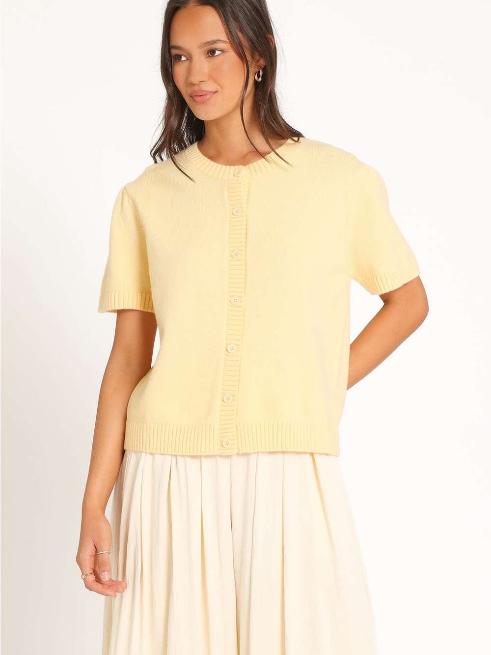 NWOT size L Yellow Short Sleeve Button Front Cardigan